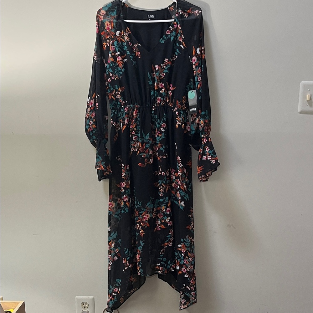 A.n.a Black Floral Long Sleeve Dress